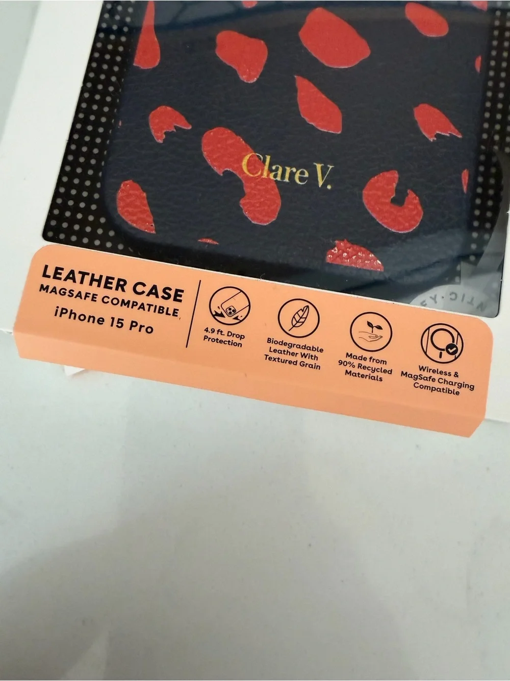 Clare V. x Casetify Navy with Poppy Jaguar Print Leather iPhone 15 Pro Case